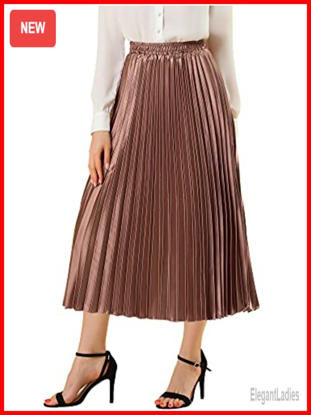Women's Pleated Midi Skirt High Waisted Metallic Party A Line